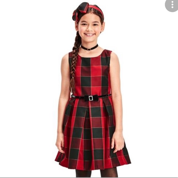 Girls Mommy And Me Glitter Buffalo Plaid Matching Pleated Dress